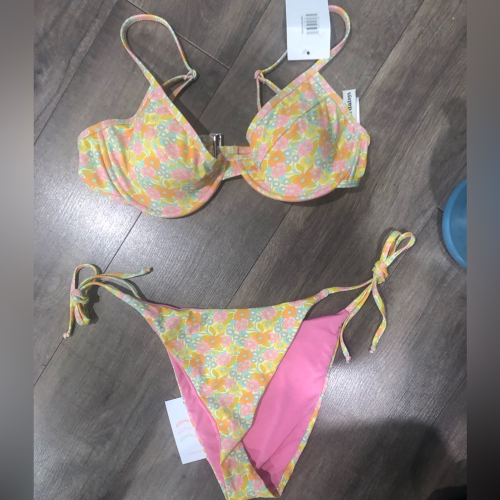 Dippin' Daisy's Yellow Pink Floral Bikini Top